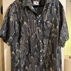 Black Cactus Print Men's Shirt